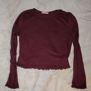 Women's Burgundy Long Sleeve Crop Top